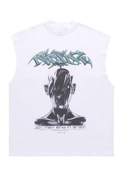 Cyber punk sleeveless t-shirt retro tank top surfer vest