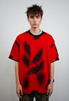 Ripped oversize t-shirt red double layer shredded grunge top