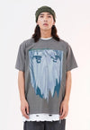 Anime print t-shirt Korean cartoon tee grunge top in grey