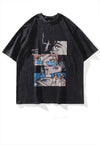 Tattoo t-shirt retro cartoon print tee Anime top acid grey