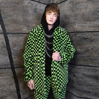 SKA check fleece coat handmade 2in1 Vans trench jacket green