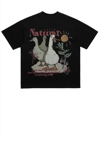 Naturist t-shirt retro hippie tee goose cartoon top in black