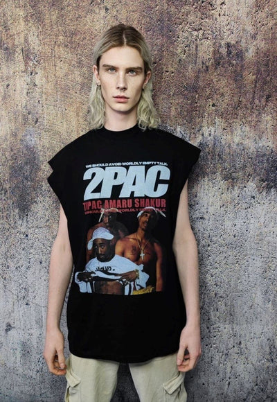Rapper print sleeveless tshirt gangster tank top surfer vest