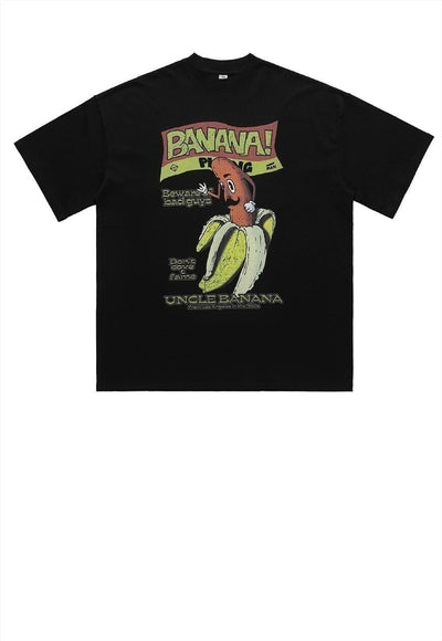 Banana print t-shirt grunge skater slogan tee in orange