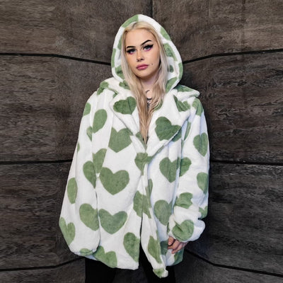 Heart fleece coat handmade 2in1 love emoji trench jacket