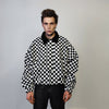 Check print bomber jacket Chequerboard varsity SKA aviator chess pattern coat in black and white