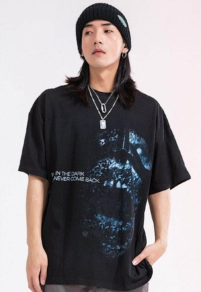 Monster print t-shirt zombie tee grunge Gothic top in black