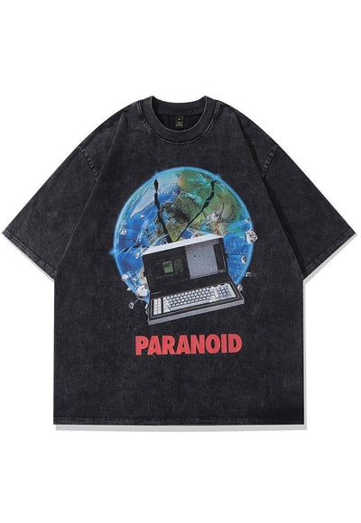 Y2K print t-shirt old PC tee retro computer top in acid grey