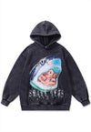 Shark print hoodie movie pullover creepy cartoon jumper grey