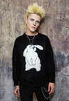 Retro patch sweater sheep jumper fluffy bunny top in black