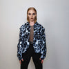 Thunder print jacket catwalk blazer utility going out bomber abstract print fancy dress varsity space pattern coat in black blue