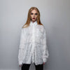 Fringed shirt long sleeve fluffy blouse going out oversize jumper fancy dress sweatshirt loose fuzzy top in white