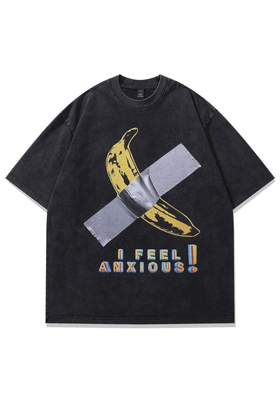 Banana t-shirt fruit cartoon tee retro top in vintage grey