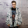 Tie-dye fleece jacket in blue gradient sky print bomber