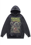 Monster print hoodie grunge pullover creepy dragon jumper