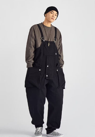 Cargo pocket dungarees high quality work wear overalls black