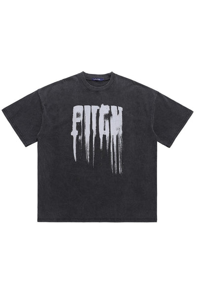 Pugh slogan t-shirt end of world tee retro wash top in grey