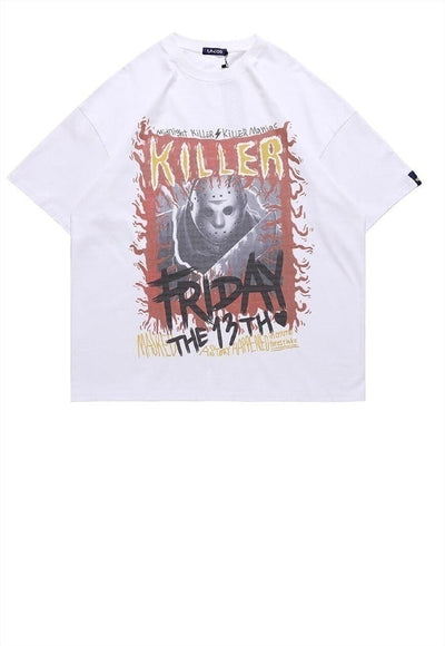 Killer print t-shirt Horror movie tee grunge top in white