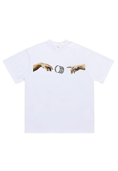 Michelangelo t-shirt art print tee grunge top in white