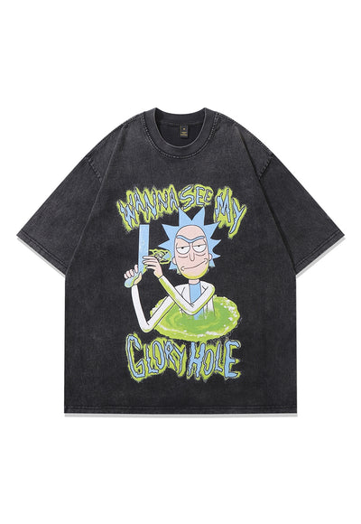 Rick and Morty t-shirt American cartoon tee retro glory hole top in vintage grey
