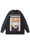 Anime tshirt vintage wash Texas chainsaw long tee horror top