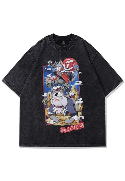 Retro cartoon t-shirt Tom and Jerry tee raver top in grey