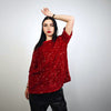 Red sequin embellished top luxury embroidered t-shirt geometric pattern tee shiny luminous going out fancy dress jumper party pullover