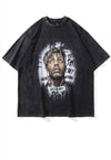 Hip-hop print t-shirt retro rapper tee grunge top in grey