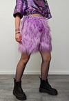 Shaggy fur shorts purple fuzzy cropped festival trousers