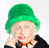 Festival faux fur bucket hat fluffy neon hat raver fleece cap fluorescent cap burning man bucket rainbow cap in green