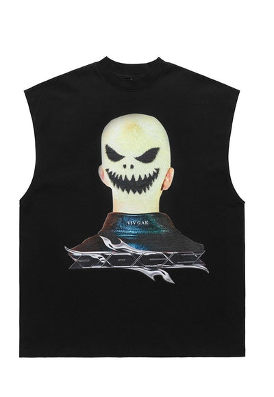 Creepy print tank top surfer vest retro sleeveless t-shirt