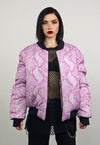 Pink snake varsity jacket Python print reversible bomber