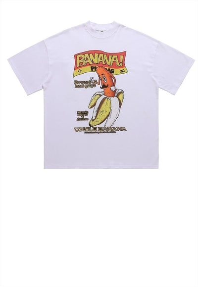 Banana print t-shirt punk top skater slogan tee in white