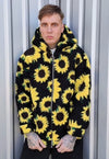 Sunflower fleece hoodie daisy print faux fur hooded jacket