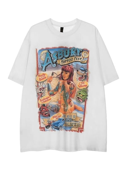 Tattoo print t-shirt grunge tee hot girl retro top in white