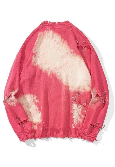 Ripped tie-dye sweater gradient bleached jumper in pink