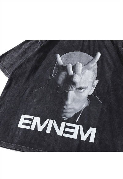 Rapper print t-shirt old gangster tee retro grunge top grey
