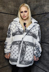 Paisley fleece jacket handmade 2 in 1 bandanna coat white