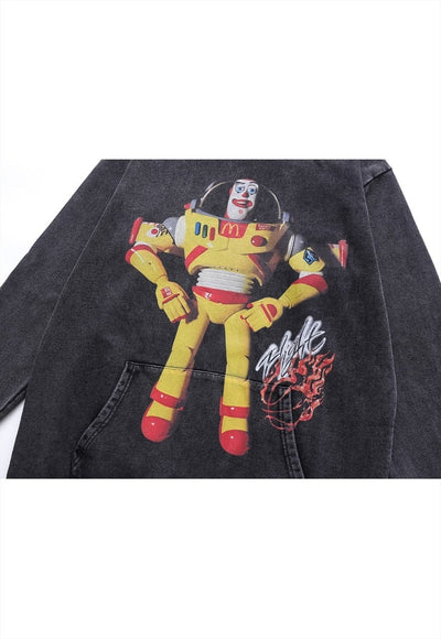 Clown print hoodie vintage wash pullover Toy story jumper