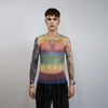 Sparkly mesh top Rainbow vest embellished Gay sleeveless