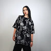 Silver sequin embellished floral tshirt luxury embroidered top daffodils print tee shiny luminous going out fancy dress party pullover black