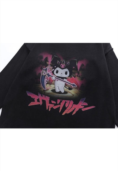 Anime sweater Manga knit distressed Japanese jumper in grey