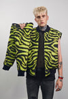 Zebra print varsity jacket green striped reversible bomber