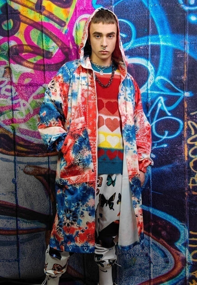 Tie-dye pastel jacket handmade paisley windbreaker in red