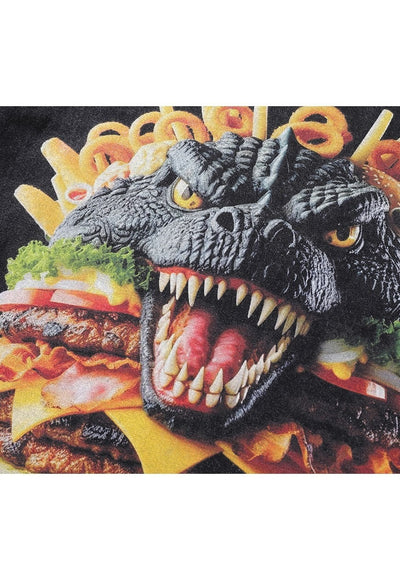 Burger print t-shirt monster tee fast food top vintage grey