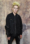 Gorpcore bomber utility jacket cargo pocket varsity in black