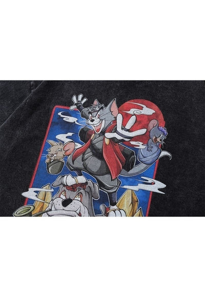 Retro cartoon t-shirt Tom and Jerry tee raver top in grey