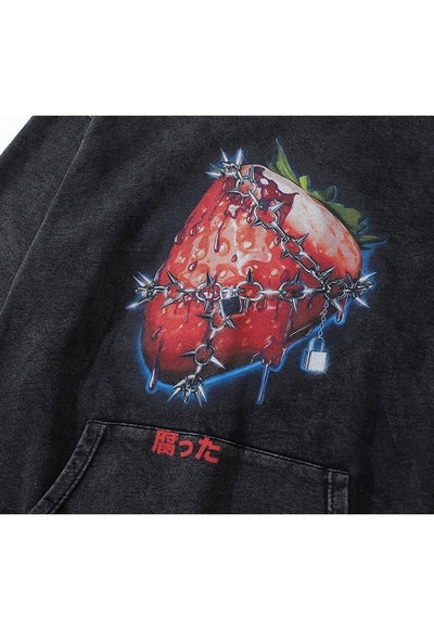 Chain hood strawberry top retro punk pullover vintage grey