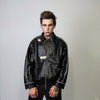 Faux leather racing jacket contrast stitching biker jacket premium rocker varsity 80s motorcycle college bomber metal buckle coat in black