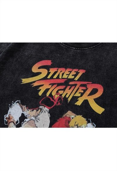 Street fighter t-shirt vintage wash racing car top long teev